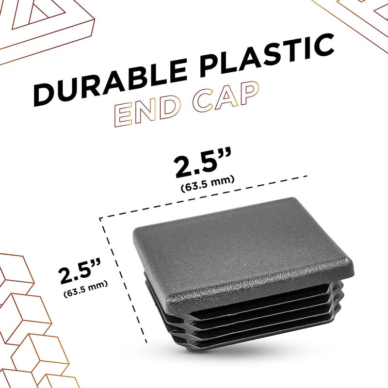 Prescott Plastics 2 1/2â€ (63.5mm) Outer Perimeter Ribbed Plastic Hole Plugs, Square Black Metal Tubing End Caps, Strong Furniture Leg Inserts, Impact & Weather Resistant, Made in The USA - 4 Pack - Image 2